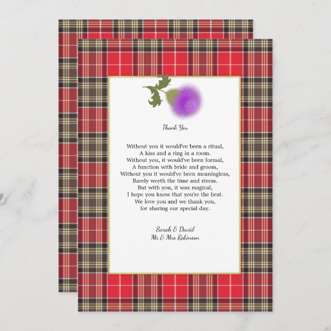 Scotch Clan Tartan Wedding Poem Thank You Invitation (Front/Back)