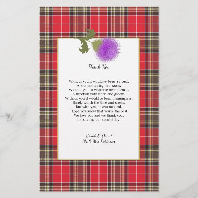 Scotch Clan Tartan Wedding Poem Thank You Scroll Flyer (Front)