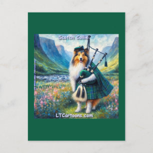 Scotch Collie Serenade – Bagpipes & Tartan Whimsy Postcard