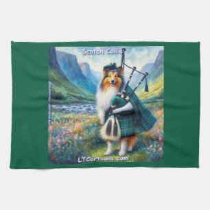 Scotch Collie Serenade – Bagpipes & Tartan Whimsy Tea Towel