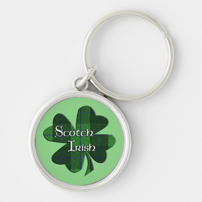 Scotch Irish Green Plaid Shamrock Key Ring (Front)