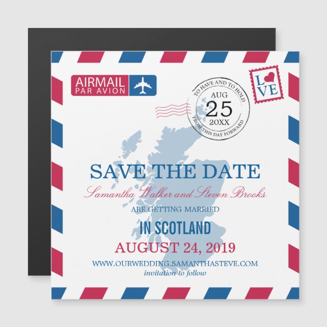 Scotland Airmail Save the Date Magnetic Invitation (Front/Back)