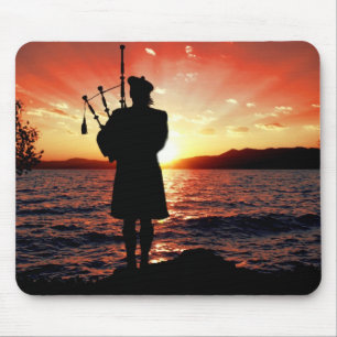 Scotland bag pipper at sunset mouse pad