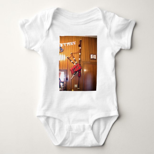 Scotland Bagpipe Tartan Plaid Musical Instrument Baby Bodysuit (Front)