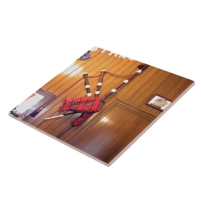 Scotland Bagpipe Tartan Plaid Musical Instrument Ceramic Tile (Side)