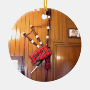 Scotland Bagpipe Tartan Plaid Musical Instrument Ceramic Tree Decoration