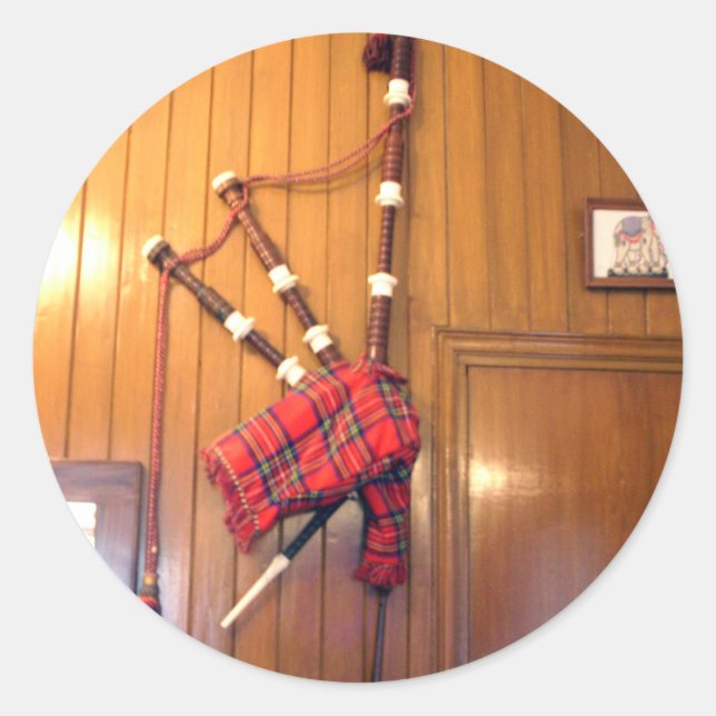 Scotland Bagpipe Tartan Plaid Musical Instrument Classic Round Sticker (Front)