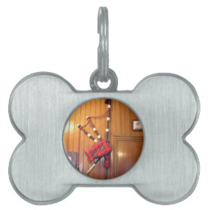 Scotland Bagpipe Tartan Plaid Musical Instrument Pet Name Tag