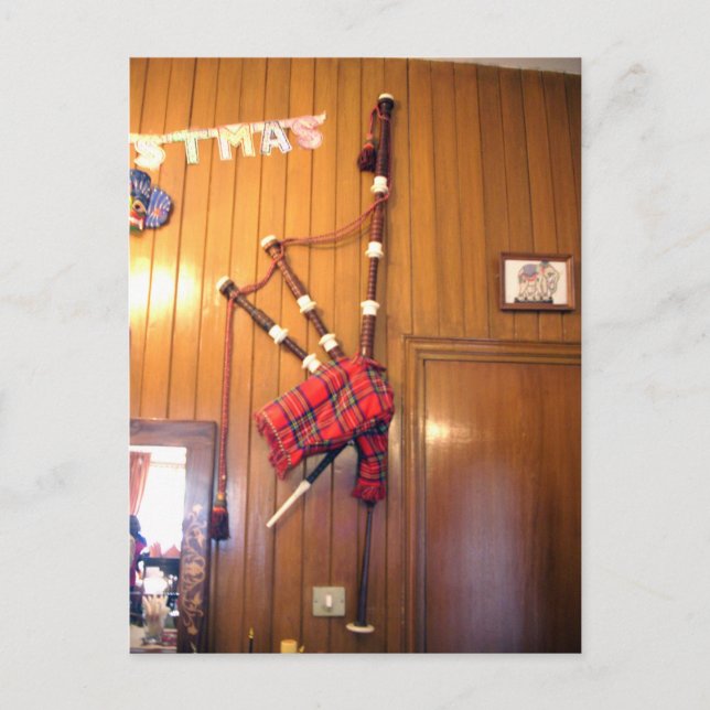 Scotland Bagpipe Tartan Plaid Musical Instrument Postcard (Front)