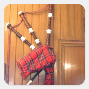 Scotland Bagpipe Tartan Plaid Musical Instrument Square Sticker
