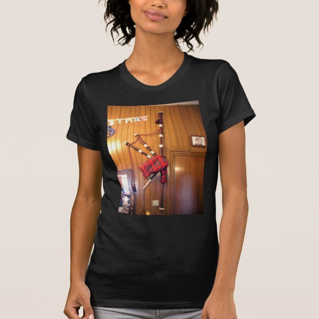 Scotland Bagpipe Tartan Plaid Musical Instrument T-Shirt (Front)