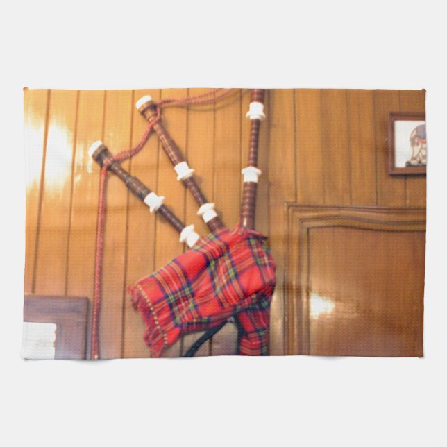 Scotland Bagpipe Tartan Plaid Musical Instrument Tea Towel (Horizontal)