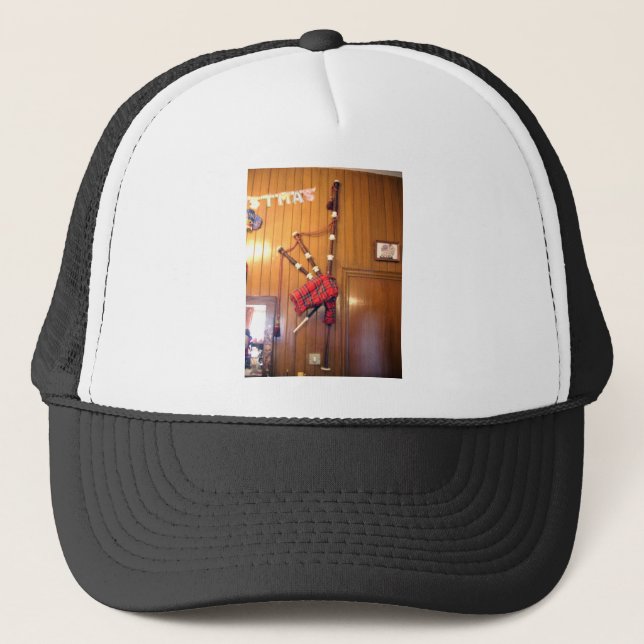 Scotland Bagpipe Tartan Plaid Musical Instrument Trucker Hat (Front)