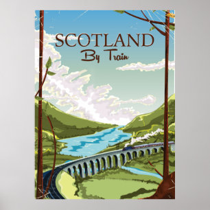Scotland By train locomotive Travel poster