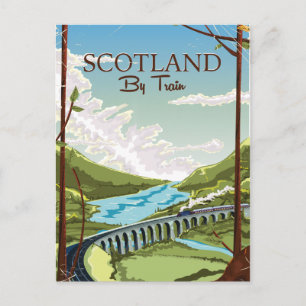 Scotland By train locomotive Travel poster Postcard