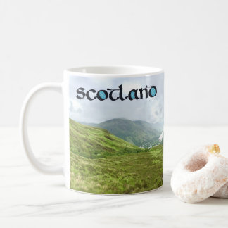Scotland Calligraphy with Highlands Mountain Photo Coffee Mug