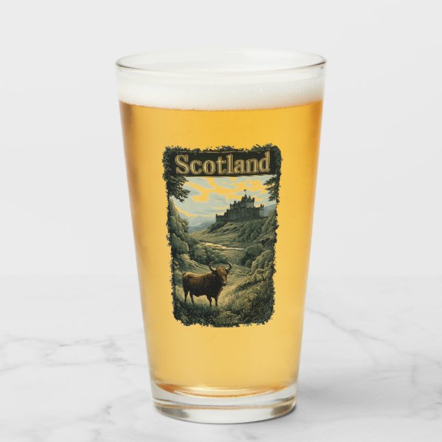 Scotland Design: Highland Cow, Castle, and Scenery Glass (Front Filled)