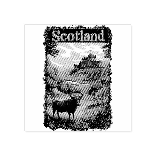 Scotland Design: Highland Cow, Castle, and Scenery Rubber Stamp (Imprint)
