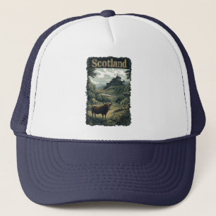 Scotland Design: Highland Cow, Castle, and Scenery Trucker Hat