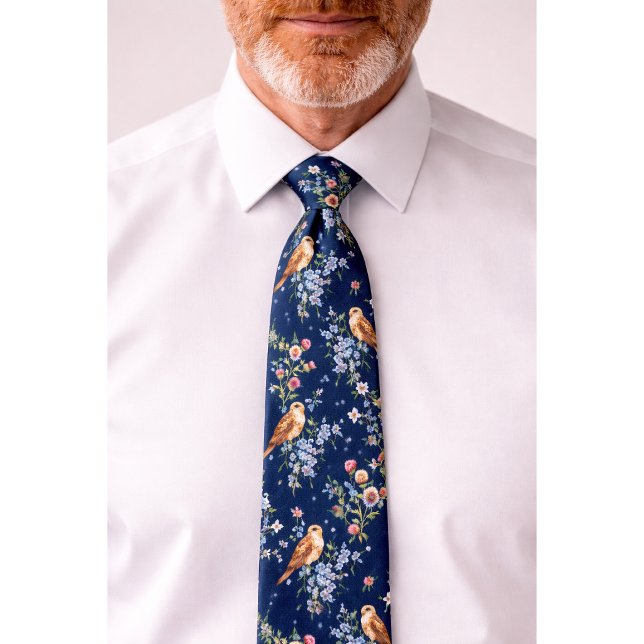 Scotland Eagle Thistle Bluebell Floral Navy Tie (Creator Uploaded)