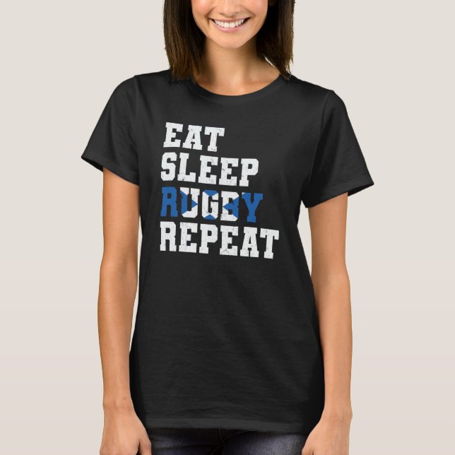 Scotland Eat Sleep Rugby Repeat Scottish Sport T-Shirt (Front)