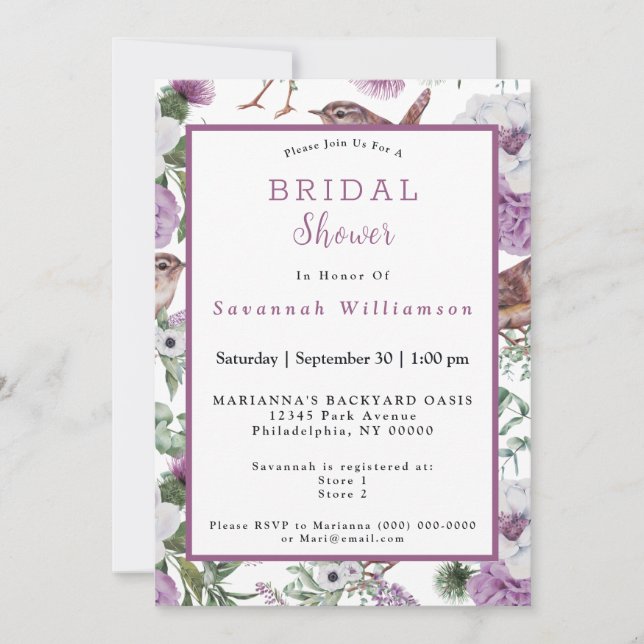 Scotland Flowers Birds Watercolor Bridal Shower Invitation (Front)