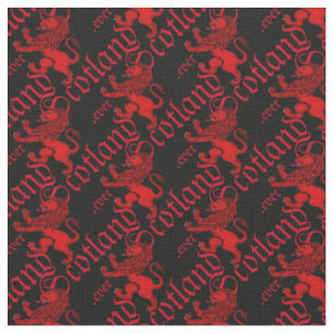 Scotland Forever, Red Rampant Lion, on black Fabric