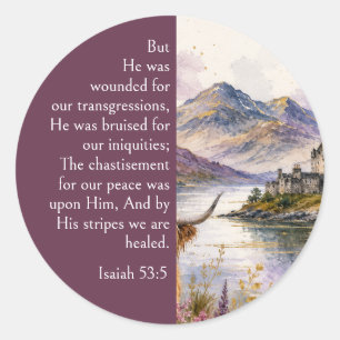 Scotland Highlands Aesthetic, Isaiah 53:5 Bible Classic Round Sticker