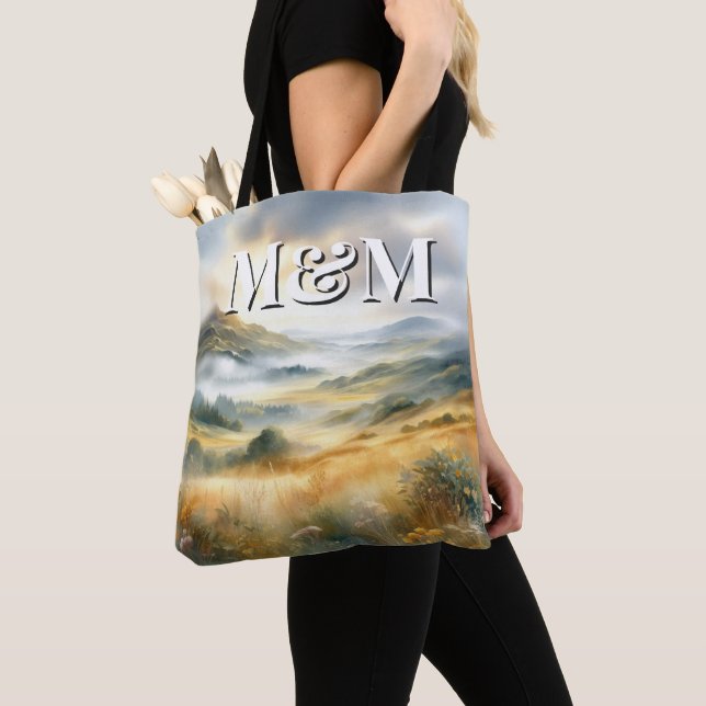 Scotland Highlands Aesthetic, Monogram Modern Tote Bag (Close Up)