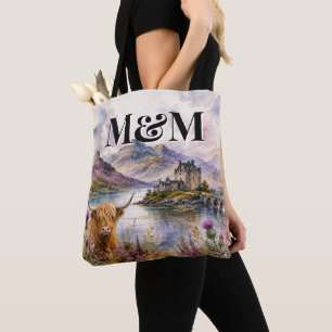 Scotland Highlands Aesthetic, Monogram Modern Tote Bag