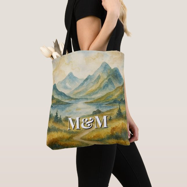 Scotland Highlands Aesthetic, Monogram Modern Tote Bag (Close Up)
