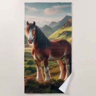 Scotland highlands Clydesdale horse Beach Towel