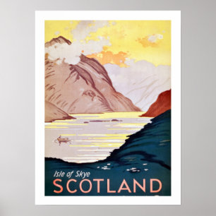 Scotland landscape, vintage travel poster