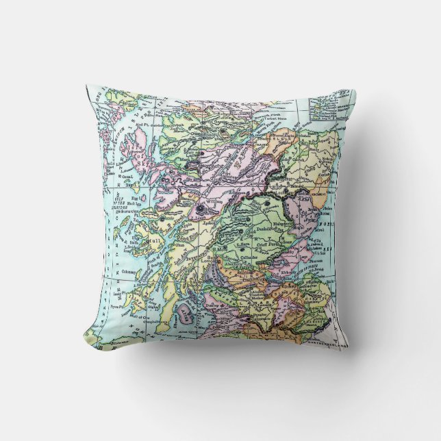 Scotland Map Black Watch Tartan Plaid Pillow (Front)