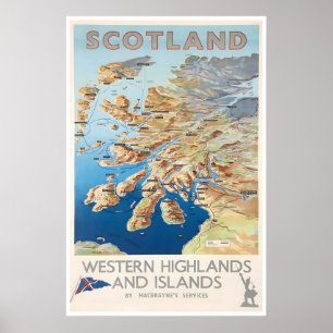 Scotland Map Vintage Travel Poster Print Scottish