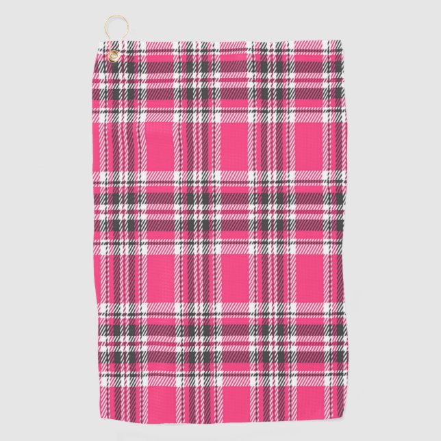 Scotland Pink and Black Tartan Plaid Golf Towel (Front)