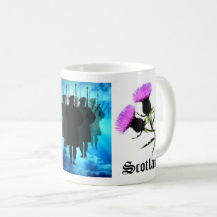 Scotland Piper silhouette ,National flower thistle Coffee Mug