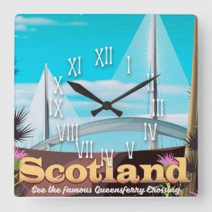Scotland Queensferry Crossing travel poster Square Wall Clock