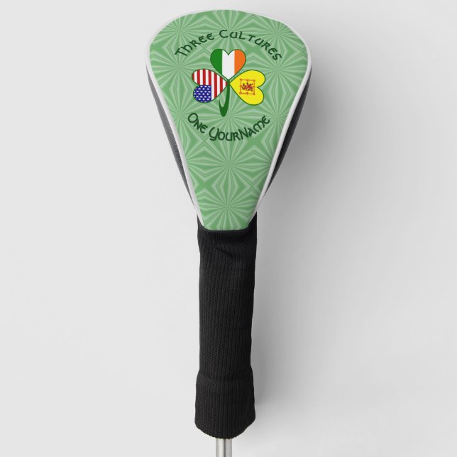 Scotland Rampant USA Ireland Flags Shamrock Name Golf Head Cover (Front)