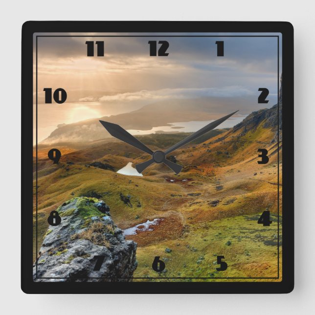Scotland Scenic Rolling Hills Landscape Square Wall Clock (Front)
