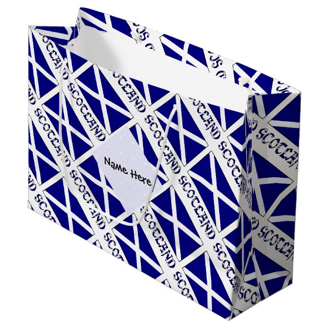 Scotland Scottish Flag Tiled Black Personalisation Large Gift Bag (Front Angled)