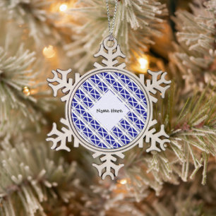 Scotland Scottish Flag Tiled Black Personalisation Snowflake Pewter Christmas Ornament