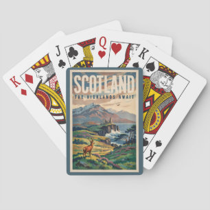 Scotland Scottish Highland Deer Illustration Retro Playing Cards