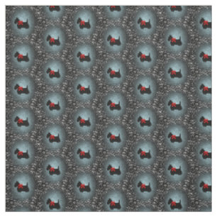 Scotland Scottish terrier, silver, Snow,, on black Fabric