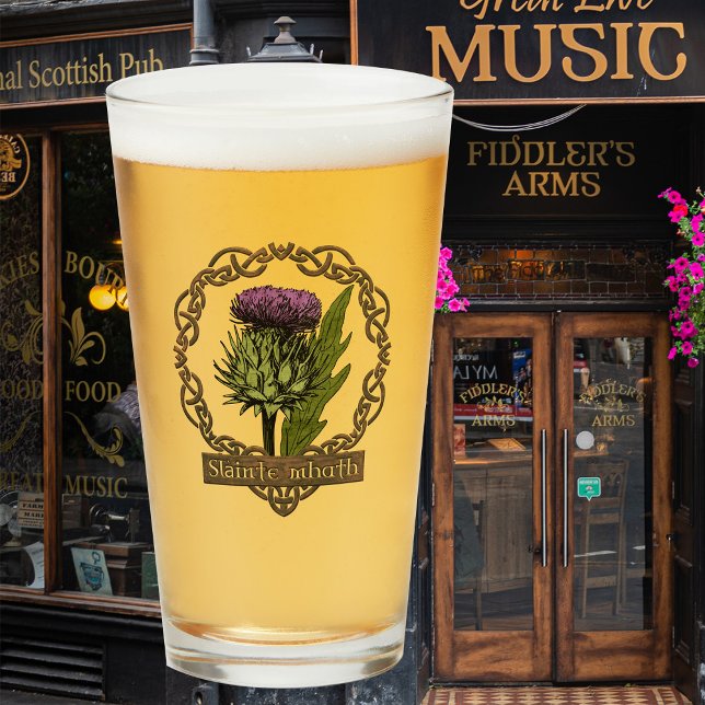 Scotland Scottish Thistle and Scots Gaelic Toast Glass (Glass Tumbler with Thistle and Scottish Gaelic toast Slainte M'hath (pronounced slancha va).)