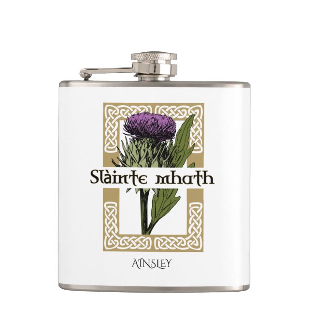 Scotland Scottish Thistle and Scots Gaelic Toast Hip Flask (Front)