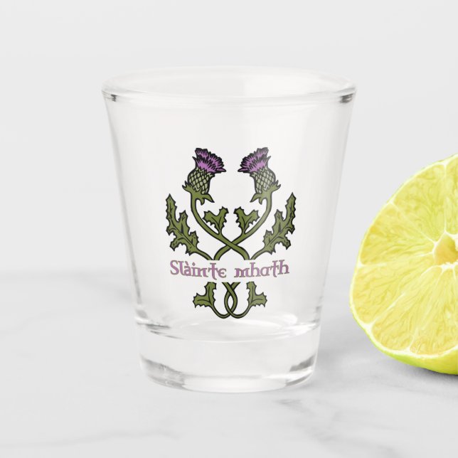 Scotland Scottish Thistle and Scots Gaelic Toast Shot Glass (Front)
