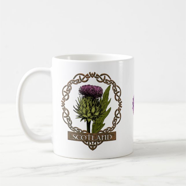 Scotland Scottish Thistle Celtic Knots Monogram Coffee Mug (Left)