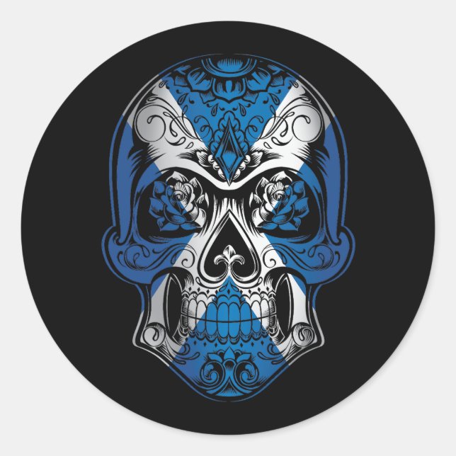 Scotland Skull And Roses Flag Classic Round Sticker (Front)