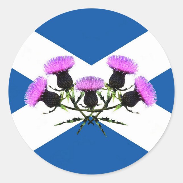 Scotland, St Andrews cross, thistle Classic Round Sticker (Front)